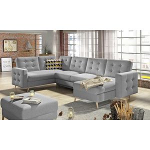 Coltar extensibil reversibil 5 locuri ELTAP, AsdU-27, Asgard, 326x202x93 cm, lemn/poliester, gri deschis imagine