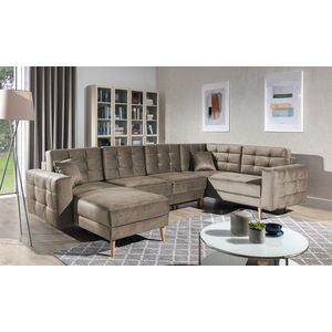 Coltar extensibil reversibil 5 locuri ELTAP, AsdU-53, Asgard, 326x202x93 cm, lemn/poliester, maro deschis imagine