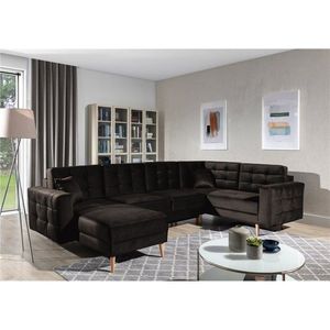 Coltar extensibil reversibil 5 locuri ELTAP, AsdU-54, Asgard, 326x202x93 cm, lemn/poliester, maro inchis imagine
