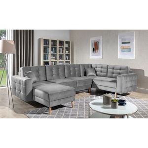 Coltar extensibil reversibil 5 locuri ELTAP, AsdU-59, Asgard, 326x202x93 cm, lemn/poliester, gri deschis imagine
