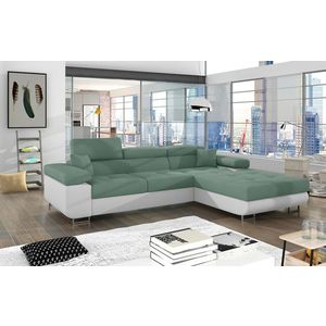 Coltar extensibil dreapta 4 locuri ELTAP, Armd-09, Armando, 289x203x85 cm, lemn/poliester, verde/alb imagine