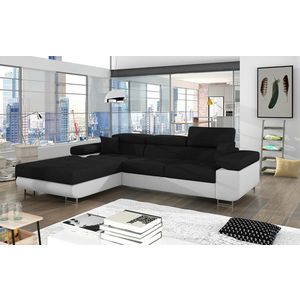 Coltar extensibil stanga 4 locuri ELTAP, Armd-19, Armando, 289x203x85 cm, lemn/poliester, negru/alb imagine