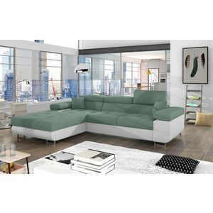 Coltar extensibil stanga 4 locuri ELTAP, Armd-23, Armando, 289x203x85 cm, lemn/poliester, verde/alb imagine