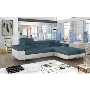 Coltar extensibil dreapta 4 locuri ELTAP, Armd-45, Armando, 289x203x85 cm, lemn/poliester, albastru/alb imagine