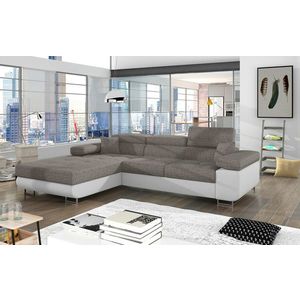 Coltar extensibil stanga 4 locuri ELTAP, Armd-55, Armando, 289x203x85 cm, lemn/poliester, gri/alb imagine