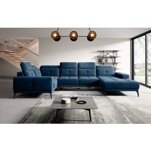 Coltar stanga 6 locuri ELTAP, LT-40LU, Neviro, 350x201x77 cm, lemn/poliester, albastru inchis imagine