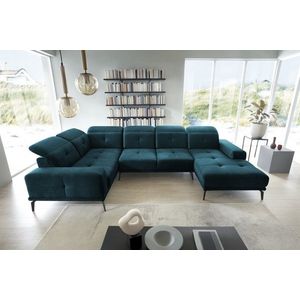 Coltar stanga 6 locuri ELTAP, LT-40NU, Neviro, 350x201x77 cm, lemn/poliester, albastru inchis imagine