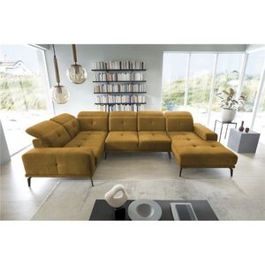Coltar stanga 6 locuri ELTAP, LT-45NU, Neviro, 350x201x77 cm, lemn/poliester, mustar imagine