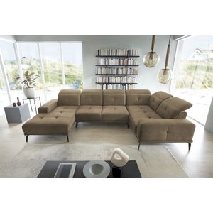Coltar dreapta 6 locuri ELTAP, RT-20NU, Neviro, 350x201x77 cm, lemn/poliester, maro deschis imagine