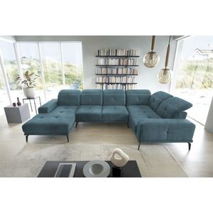 Coltar dreapta 6 locuri ELTAP, RT-38LO, Neviro, 350x201x77 cm, lemn/poliester, albastru deschis imagine