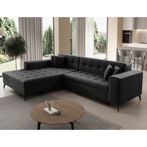 Coltar extensibil stanga 4 locuri ELTAP, Sol-03, Solange, 292x196x84 cm, lemn/poliester, negru imagine