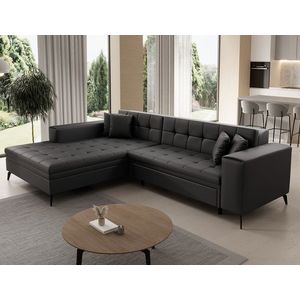 Coltar extensibil stanga 4 locuri ELTAP, Sol-05, Solange, 292x196x84 cm, lemn/poliester, negru imagine