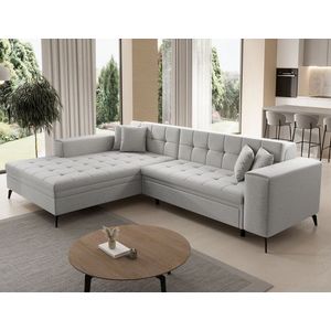 Coltar extensibil stanga 4 locuri ELTAP, Sol-07, Solange, 292x196x84 cm, lemn/poliester, gri deschis imagine