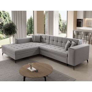 Coltar extensibil stanga 4 locuri ELTAP, Sol-09, Solange, 292x196x84 cm, lemn/poliester, gri deschis imagine