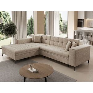 Coltar extensibil stanga 4 locuri ELTAP, Sol-13, Solange, 292x196x84 cm, lemn/poliester, bej deschis imagine