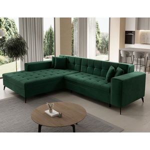 Coltar extensibil stanga 4 locuri ELTAP, Sol-18, Solange, 292x196x84 cm, lemn/poliester, verde inchis imagine