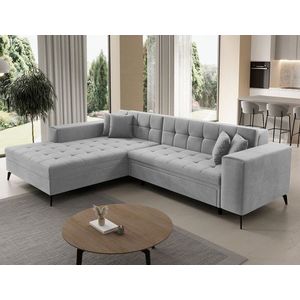 Coltar extensibil stanga 4 locuri ELTAP, Sol-20, Solange, 292x196x84 cm, lemn/poliester, gri deschis imagine