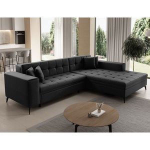 Coltar extensibil dreapta 4 locuri ELTAP, Sol-24, Solange, 292x196x84 cm, lemn/poliester, negru imagine