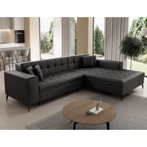 Coltar extensibil dreapta 4 locuri ELTAP, Sol-26, Solange, 292x196x84 cm, lemn/poliester, negru imagine