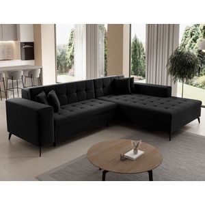Coltar extensibil dreapta 4 locuri ELTAP, Sol-38, Solange, 292x196x84 cm, lemn/poliester, negru imagine