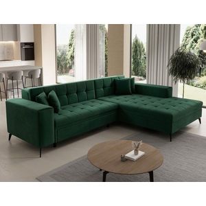 Coltar extensibil dreapta 4 locuri ELTAP, Sol-39, Solange, 292x196x84 cm, lemn/poliester, verde inchis imagine