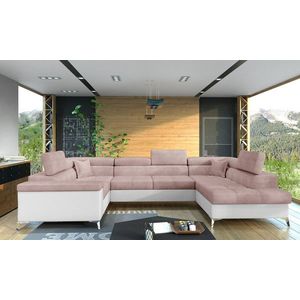 Coltar extensibil dreapta 6 locuri ELTAP, Th-04, Thiago, 342x208x88 cm, lemn/poliester, roz deschis/alb imagine