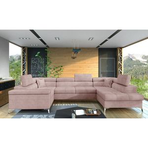 Coltar extensibil dreapta 6 locuri ELTAP, Th-05, Thiago, 342x208x88 cm, lemn/poliester, roz deschis imagine