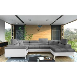 Coltar extensibil dreapta 6 locuri ELTAP, Th-07, Thiago, 342x208x88 cm, lemn/poliester, gri inchis/alb imagine