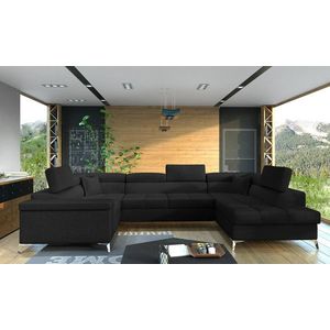 Coltar extensibil dreapta 6 locuri ELTAP, Th-08, Thiago, 342x208x88 cm, lemn/poliester, negru imagine