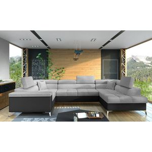 Coltar extensibil dreapta 6 locuri ELTAP, Th-09, Thiago, 342x208x88 cm, lemn/poliester, gri deschis/negru imagine