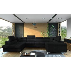 Coltar extensibil stanga 6 locuri ELTAP, Th-102, Thiago, 342x208x88 cm, lemn/poliester, negru imagine