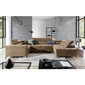 Coltar extensibil dreapta 6 locuri ELTAP, Th-12, Thiago, 342x208x88 cm, lemn/poliester, maro deschis imagine