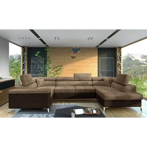 Coltar extensibil dreapta 6 locuri ELTAP, Th-13, Thiago, 342x208x88 cm, lemn/poliester, maro deschis/maro inchis imagine