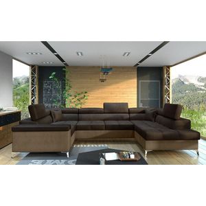 Coltar extensibil dreapta 6 locuri ELTAP, Th-14, Thiago, 342x208x88 cm, lemn/poliester, maro inchis/maro deschis imagine
