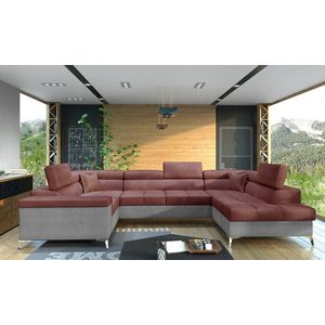 Coltar extensibil dreapta 6 locuri ELTAP, Th-18, Thiago, 342x208x88 cm, lemn/poliester, roz inchis/gri deschis imagine