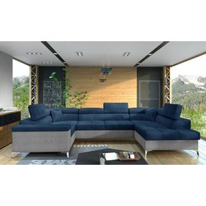 Coltar extensibil dreapta 6 locuri ELTAP, Th-20, Thiago, 342x208x88 cm, lemn/poliester, albastru inchis/gri deschis imagine