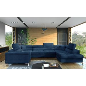 Coltar extensibil dreapta 6 locuri ELTAP, Th-21, Thiago, 342x208x88 cm, lemn/poliester, albastru inchis imagine