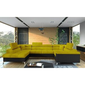 Coltar extensibil stanga 6 locuri ELTAP, Th-23, Thiago, 342x208x88 cm, lemn/poliester, galben/negru imagine