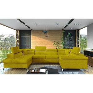 Coltar extensibil stanga 6 locuri ELTAP, Th-24, Thiago, 342x208x88 cm, lemn/poliester, galben imagine