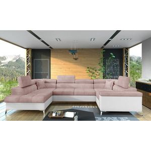 Coltar extensibil stanga 6 locuri ELTAP, Th-26, Thiago, 342x208x88 cm, lemn/poliester, roz deschis/alb imagine