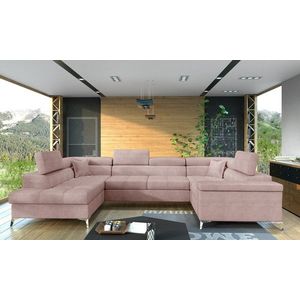 Coltar extensibil stanga 6 locuri ELTAP, Th-27, Thiago, 342x208x88 cm, lemn/poliester, roz deschis imagine