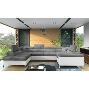 Coltar extensibil stanga 6 locuri ELTAP, Th-29, Thiago, 342x208x88 cm, lemn/poliester, gri inchis/alb imagine