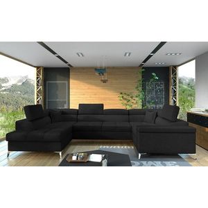 Coltar extensibil stanga 6 locuri ELTAP, Th-30, Thiago, 342x208x88 cm, lemn/poliester, negru imagine