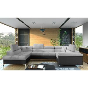 Coltar extensibil stanga 6 locuri ELTAP, Th-31, Thiago, 342x208x88 cm, lemn/poliester, gri deschis/negru imagine