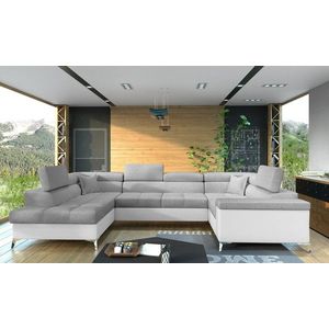 Coltar extensibil stanga 6 locuri ELTAP, Th-32, Thiago, 342x208x88 cm, lemn/poliester, gri deschis/alb imagine