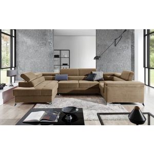 Coltar extensibil stanga 6 locuri ELTAP, Th-34, Thiago, 342x208x88 cm, lemn/poliester, maro deschis imagine