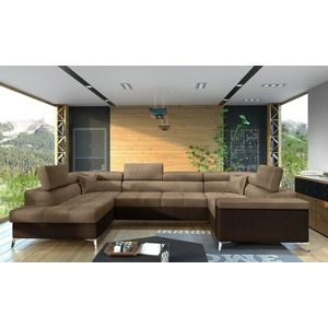 Coltar extensibil stanga 6 locuri ELTAP, Th-35, Thiago, 342x208x88 cm, lemn/poliester, maro deschis/maro inchis imagine