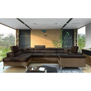 Coltar extensibil stanga 6 locuri ELTAP, Th-36, Thiago, 342x208x88 cm, lemn/poliester, maro inchis/maro deschis imagine