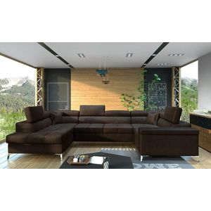 Coltar extensibil stanga 6 locuri ELTAP, Th-37, Thiago, 342x208x88 cm, lemn/poliester, maro inchis imagine
