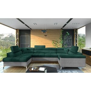 Coltar extensibil stanga 6 locuri ELTAP, Th-38, Thiago, 342x208x88 cm, lemn/poliester, verde inchis/gri deschis imagine
